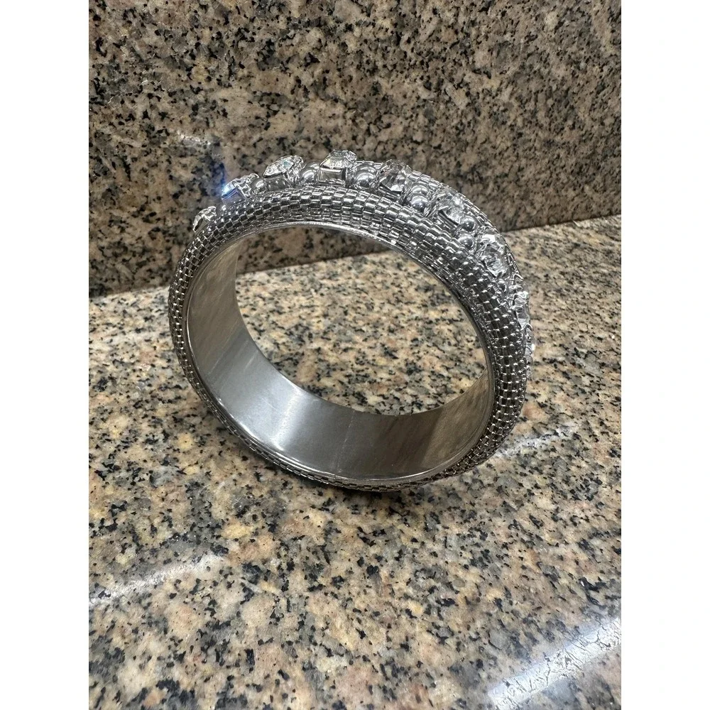 Silver Tone Sparkly Rhinestone Wide Bangle Bracelet‎ Womens Cuff Costume Jewelry